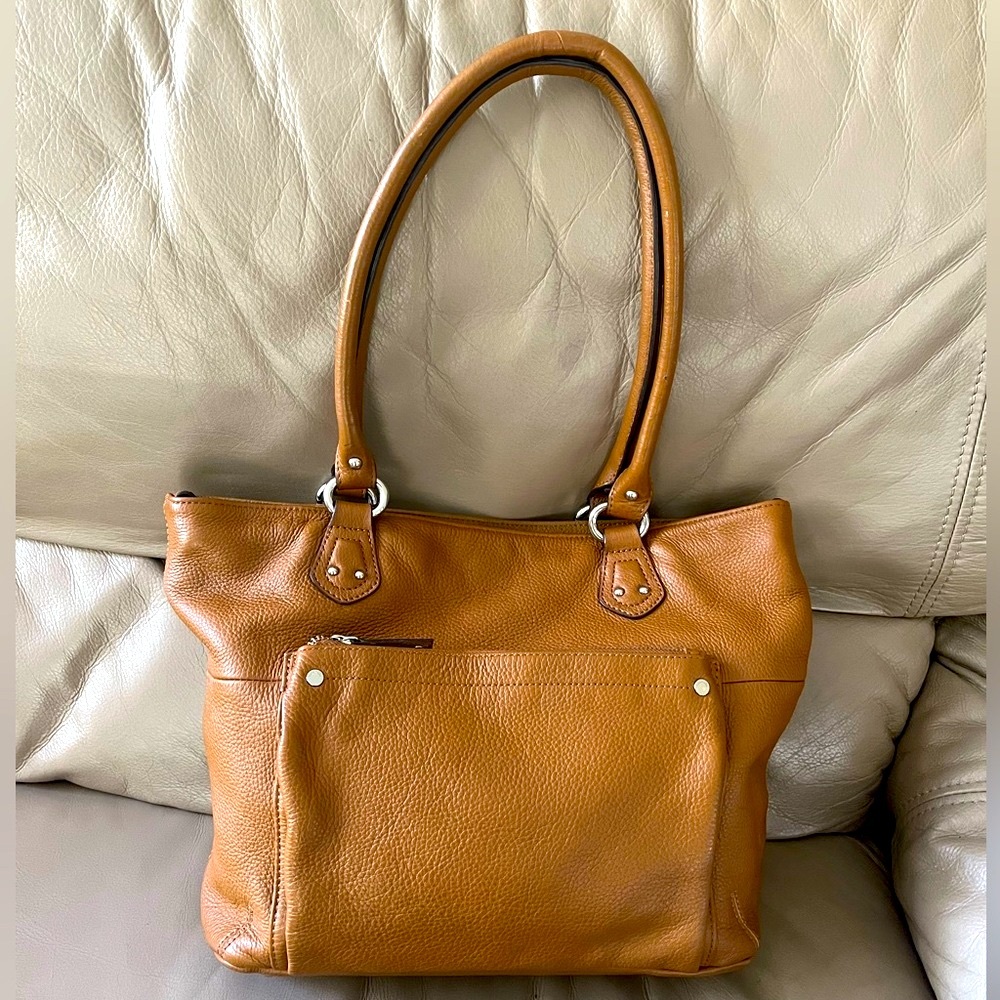 Tignanello Caramel Brown Leather Shoulder Tote